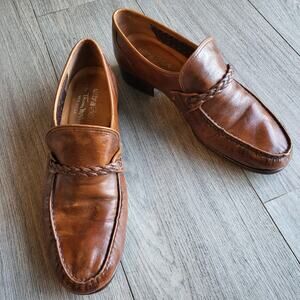 VTG 70s/80s Thom McAn UltraSole Men's Loafers | Brown Leather Braided Strap 9D